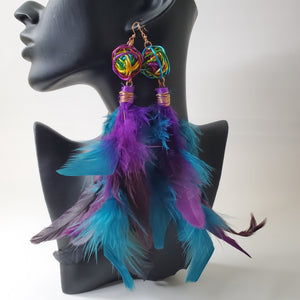 Great Ball Of Color Feather Earrings