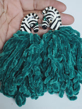 Load image into Gallery viewer, Chenille Zebra Tassel Earrings

