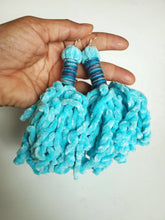 Load image into Gallery viewer, Blue Chenille Tassel Earrings
