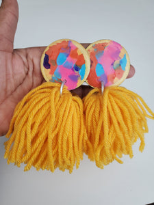 Yellow Rainbow Post Tassel Earrings