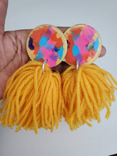 Load image into Gallery viewer, Yellow Rainbow Post Tassel Earrings
