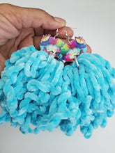 Load image into Gallery viewer, Lips &amp; Turquoise Chenille Tassel Earrings
