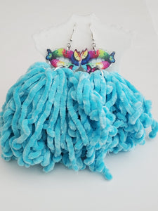 Lips & Turquoise Chenille Tassel Earrings