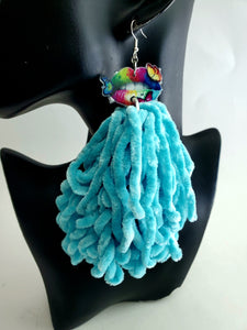 Lips & Turquoise Chenille Tassel Earrings