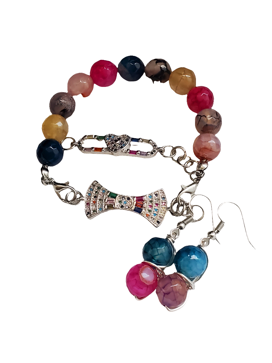 Agate Bracelet & Earrings Set Style#14