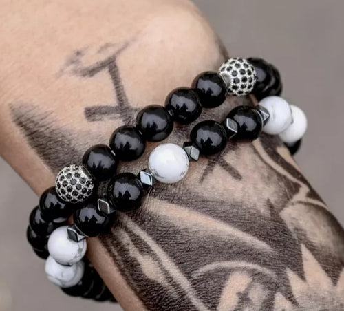 Men's 8mm Onyx Bracelet Set Style#12 - A BeaYOUtiful You