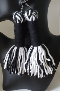 Slender Salt & Pepper Tassel Earrings