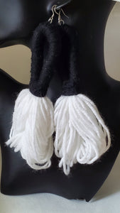 Black & White Loop Tassel Earrings