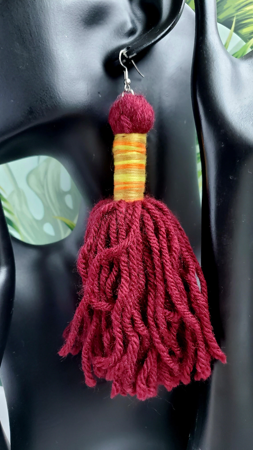 Maroon/Golden Yellow Tassel Earrings