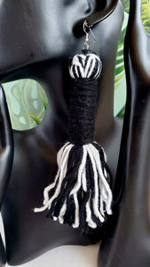 Slender Salt & Pepper Tassel Earrings