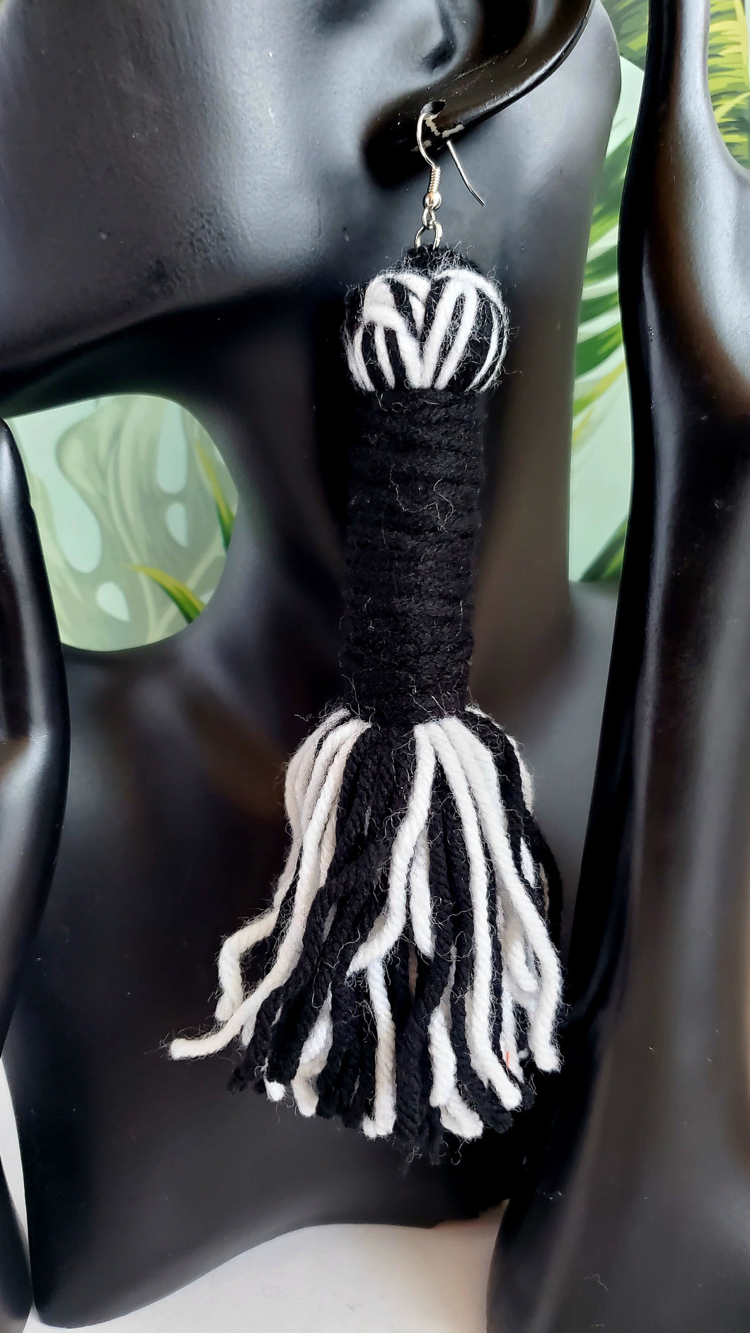 Slender Salt & Pepper Tassel Earrings